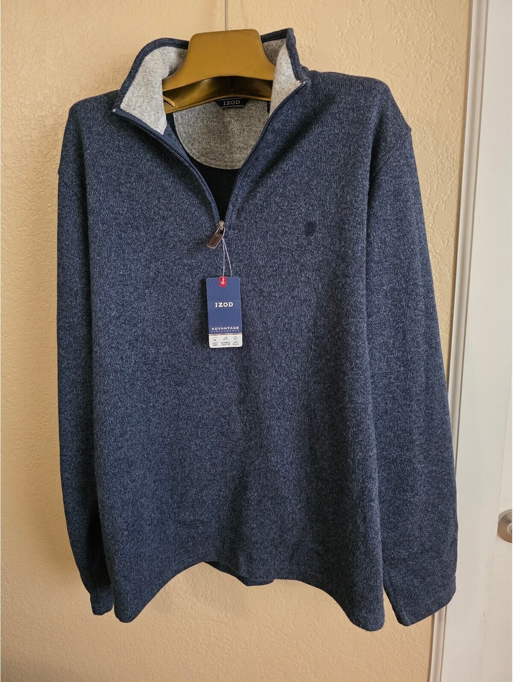 Izod Men's Navy Blue Advantage Performance Half-Zip Pullover Sweater Large NWT